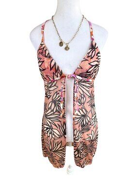 Maaji Swim Coverup Halter Pink Multi Tie Front Mesh (M/L)